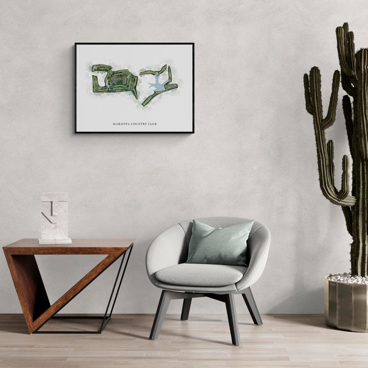 Classic Map of Marietta Country Club in a living room with large cactus plant