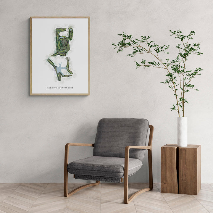 Classic Map of Marietta Country Club with a comfy armchair and large plant