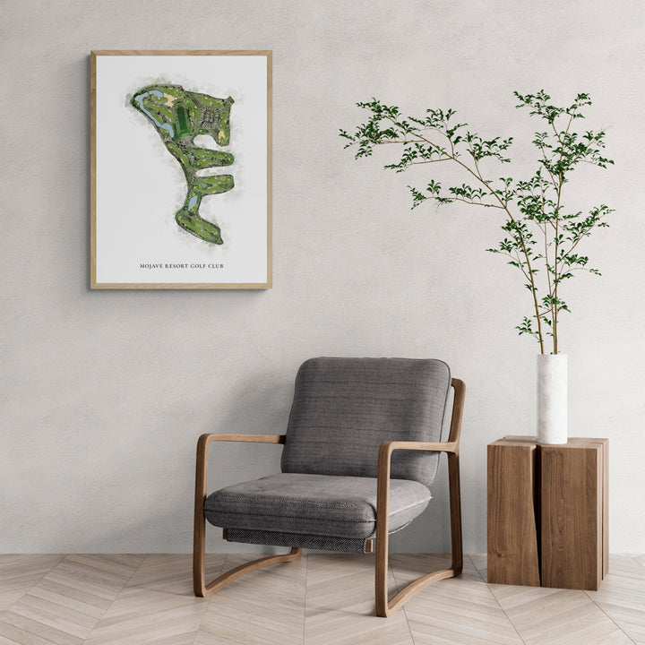 Classic Map of Mojave Resort Golf Club with a comfy armchair and large plant