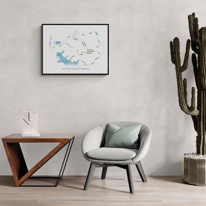 Modern Map of The Golf Club Of Georgia in a living room with large cactus plant