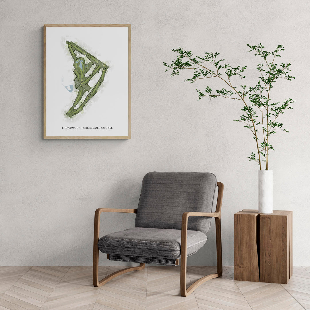 Classic Map of Broadmoor Public Golf Course with a comfy armchair and large plant