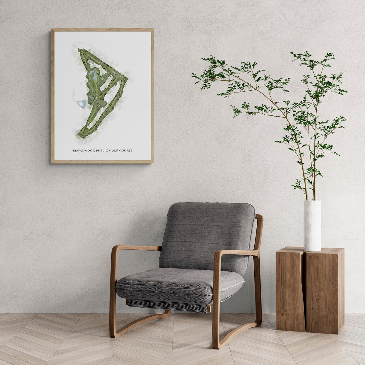 Classic Map of Broadmoor Public Golf Course with a comfy armchair and large plant
