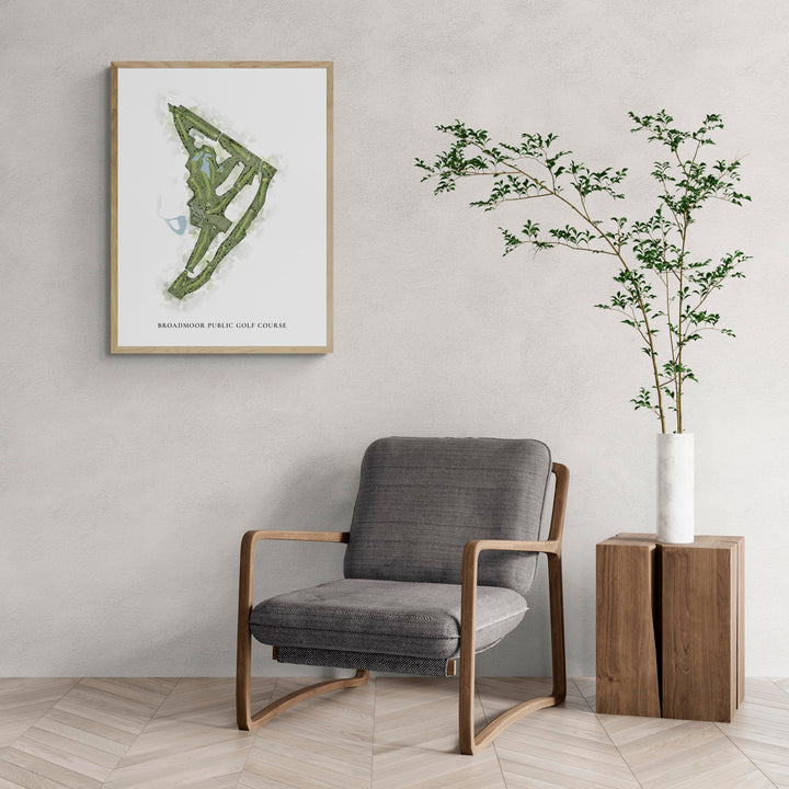 Classic Map of Broadmoor Public Golf Course with a comfy armchair and large plant
