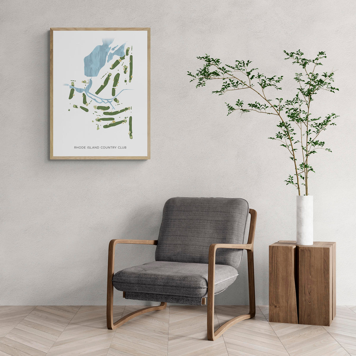 Modern Map of Rhode Island Country Club with a comfy armchair and large plant