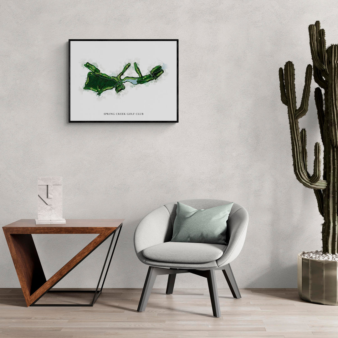 Classic Map of Spring Creek Golf Club in a living room with large cactus plant