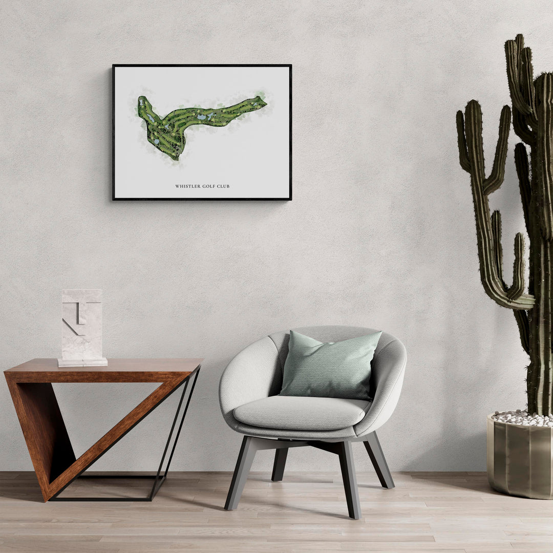 Classic Map of Whistler Golf Club in a living room with large cactus plant