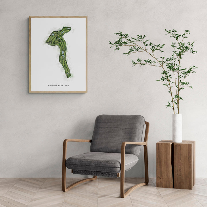 Classic Map of Whistler Golf Club with a comfy armchair and large plant