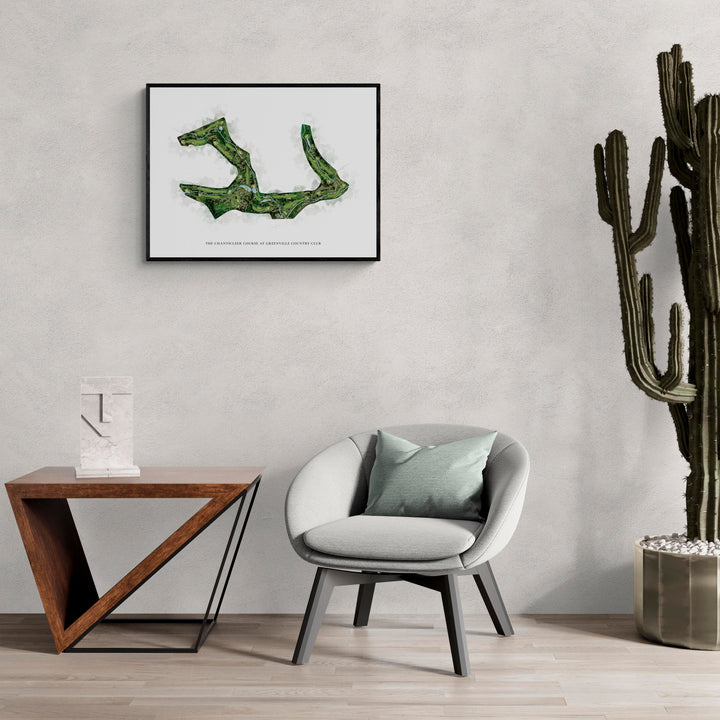 Classic Map of The Chanticleer Course At Greenville Country Club in a living room with large cactus plant