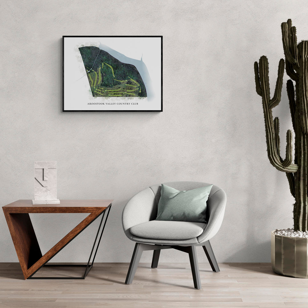 Classic Map of Aroostook Valley Country Club in a living room with large cactus plant