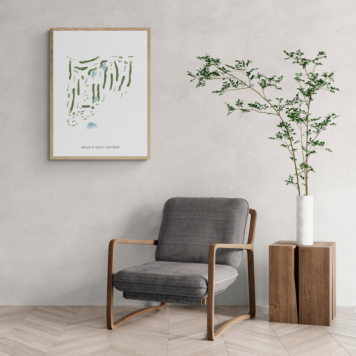 Modern Map of Aguila Golf Course with a comfy armchair and large plant