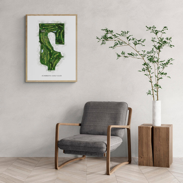 Classic Map of Zumbrota Golf Club with a comfy armchair and large plant