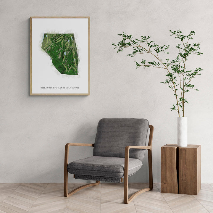 Classic Map of Deerhurst Highlands Golf Course with a comfy armchair and large plant