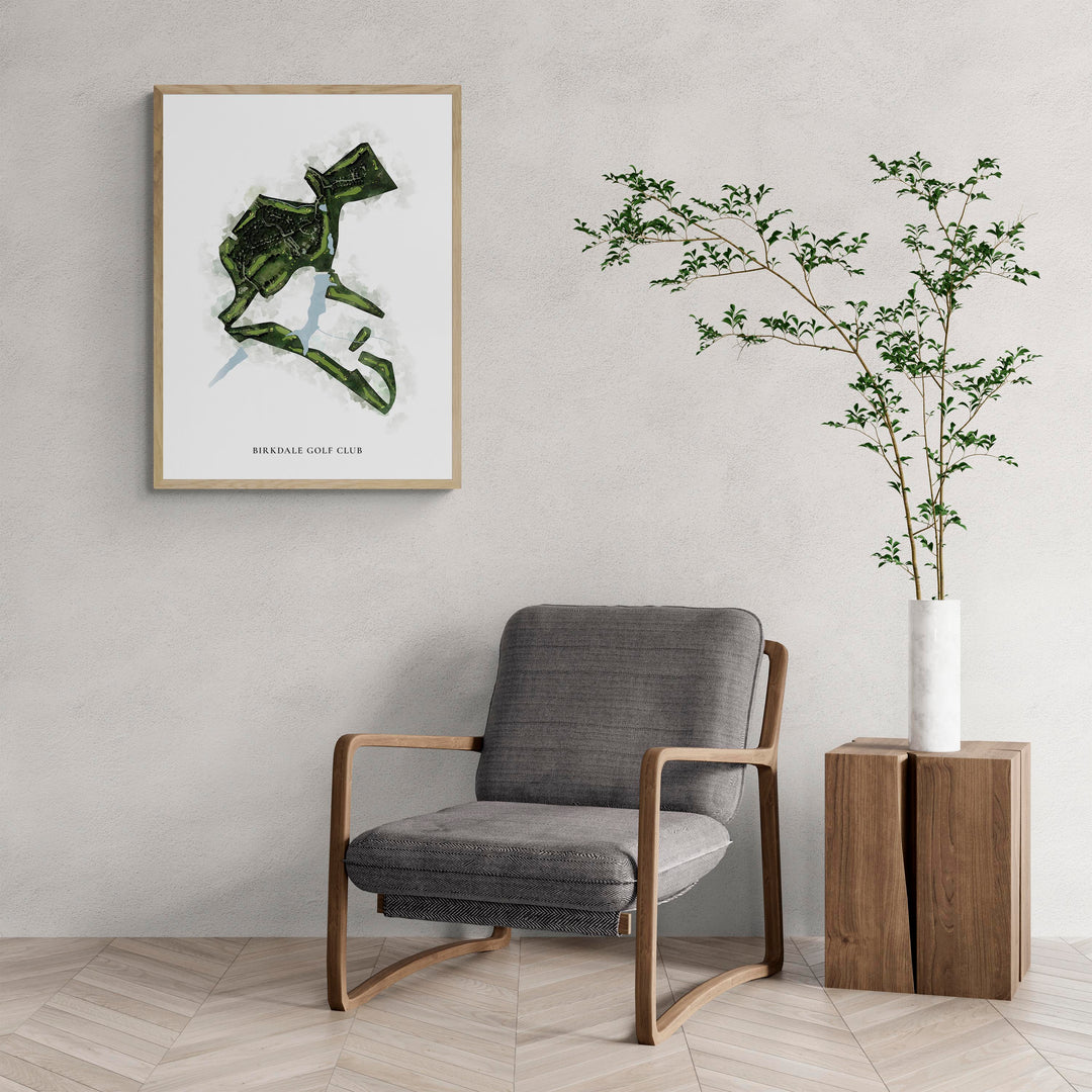 Classic Map of Birkdale Golf Club with a comfy armchair and large plant