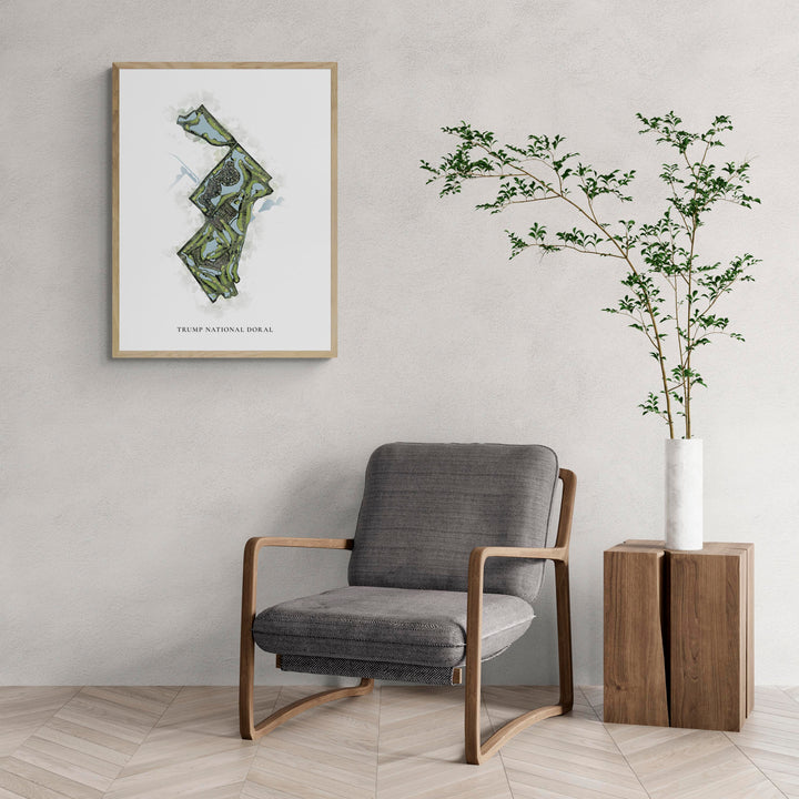 Classic Map of Trump National Doral with a comfy armchair and large plant