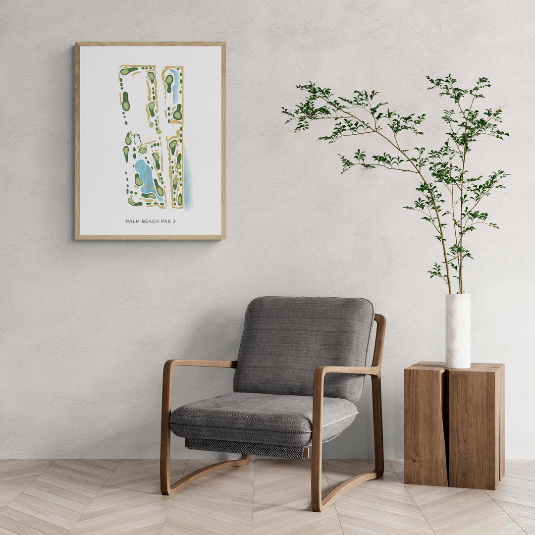 Modern Map of Palm Beach Par 3 with a comfy armchair and large plant