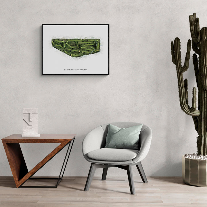 Classic Map of Parkview Golf Course in a living room with large cactus plant