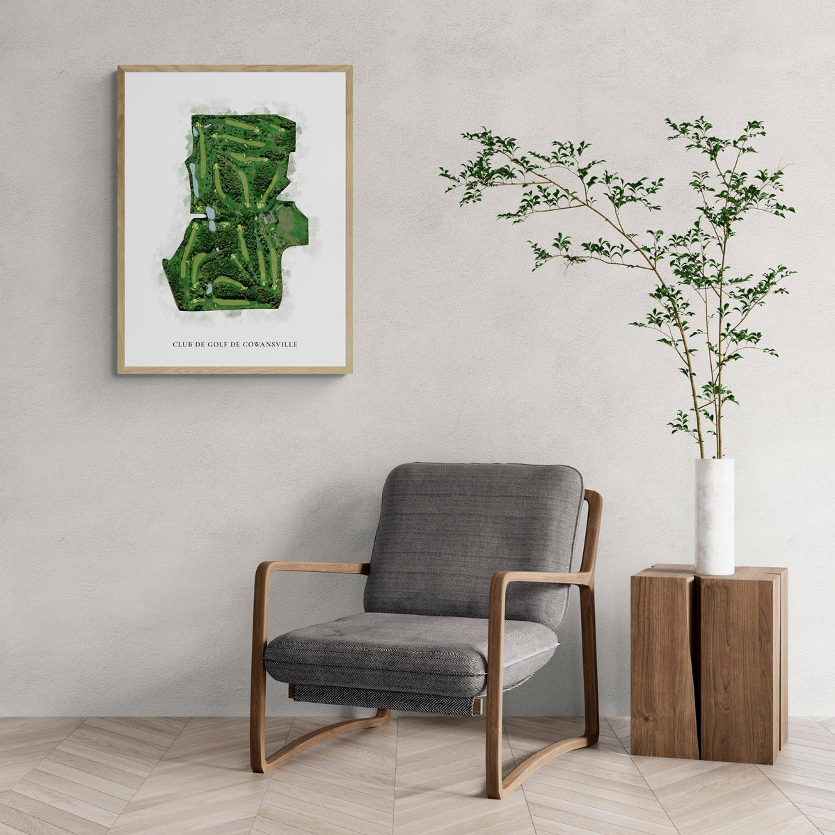 Classic Map of Club de Golf de Cowansville with a comfy armchair and large plant