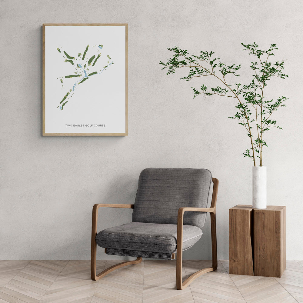 Modern Map of Two Eagles Golf Course with a comfy armchair and large plant