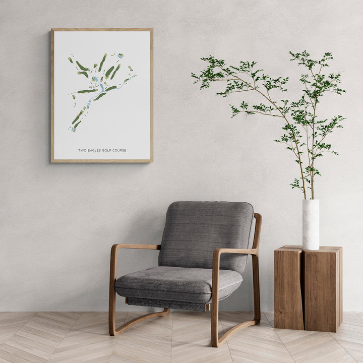 Modern Map of Two Eagles Golf Course with a comfy armchair and large plant