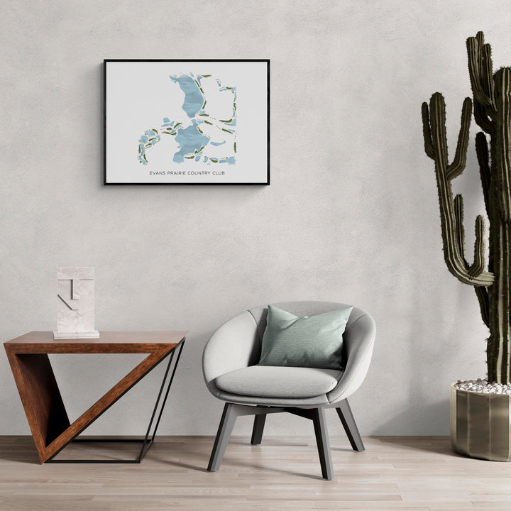 Modern Map of Evans Prairie Country Club in a living room with large cactus plant