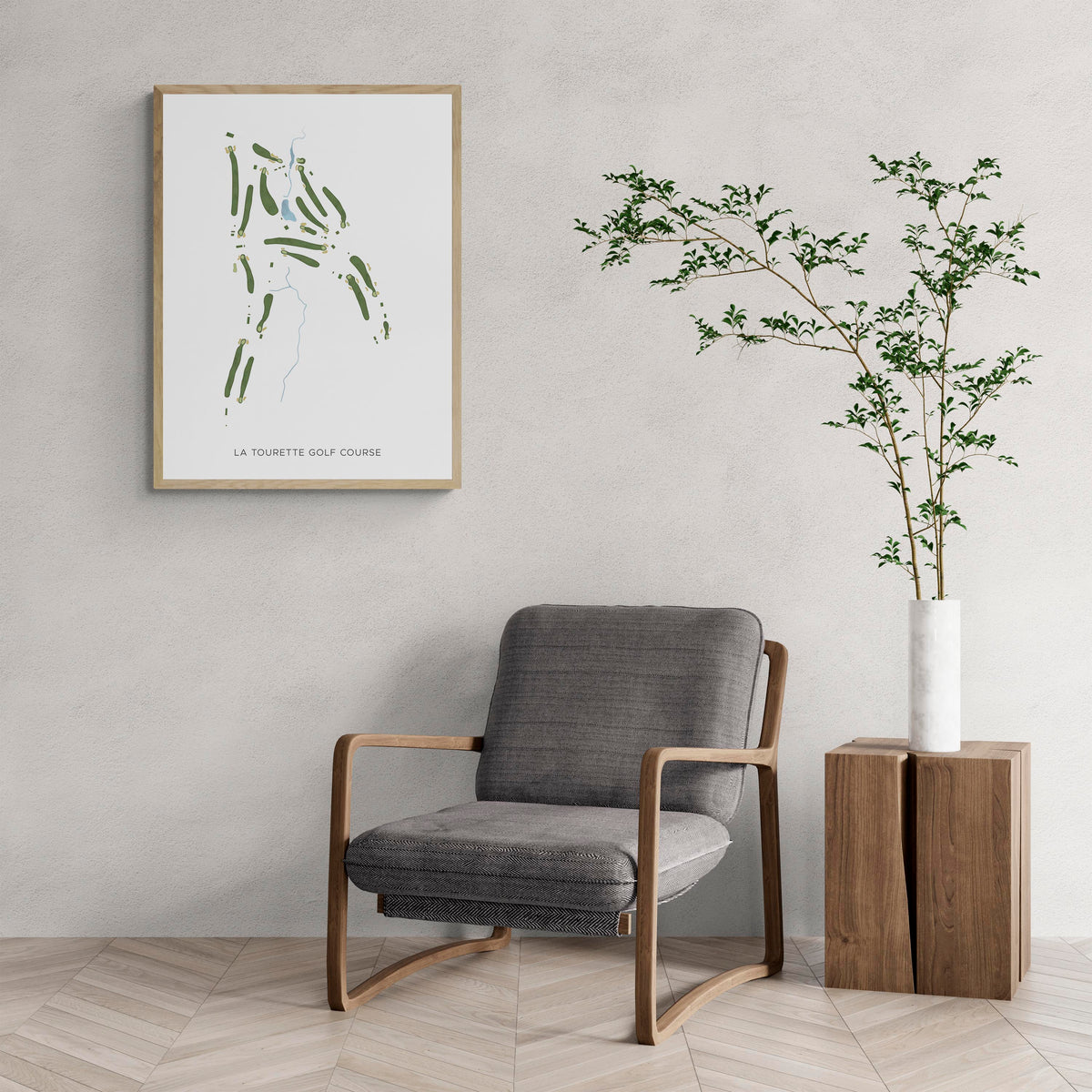 Modern Map of La Tourette Golf Course with a comfy armchair and large plant