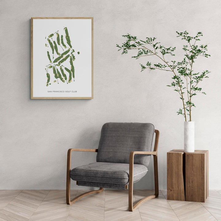 Modern Map of San Francisco Golf Club with a comfy armchair and large plant