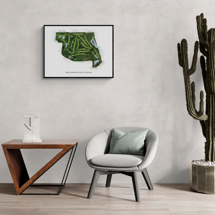 Classic Map of Beechwood Golf Course in a living room with large cactus plant