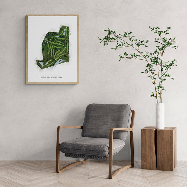 Classic Map of Beechwood Golf Course with a comfy armchair and large plant