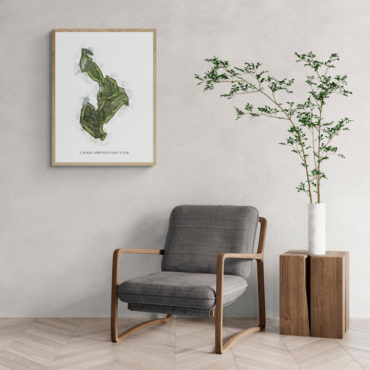 Classic Map of Laurel Springs Golf Club with a comfy armchair and large plant