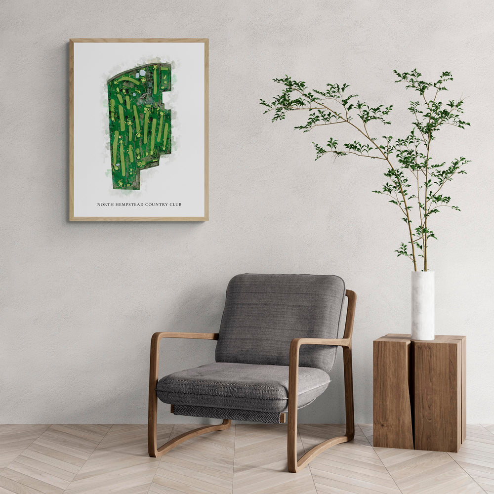 Classic Map of North Hempstead Country Club with a comfy armchair and large plant