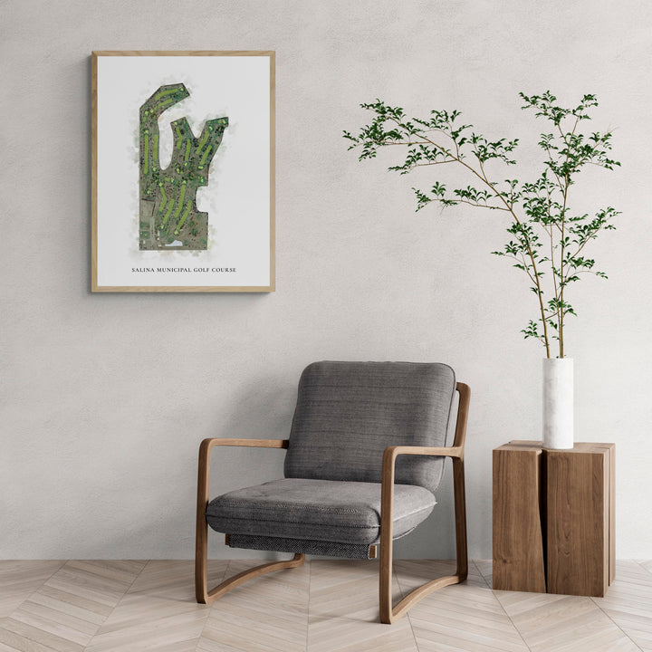 Classic Map of Salina Municipal Golf Course with a comfy armchair and large plant