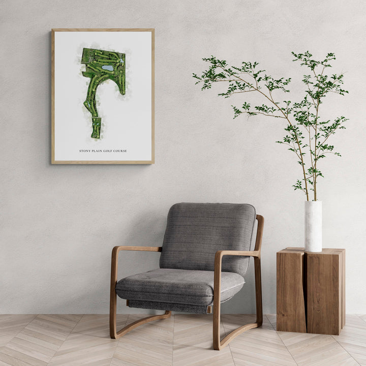 Classic Map of Stony Plain Golf Course with a comfy armchair and large plant