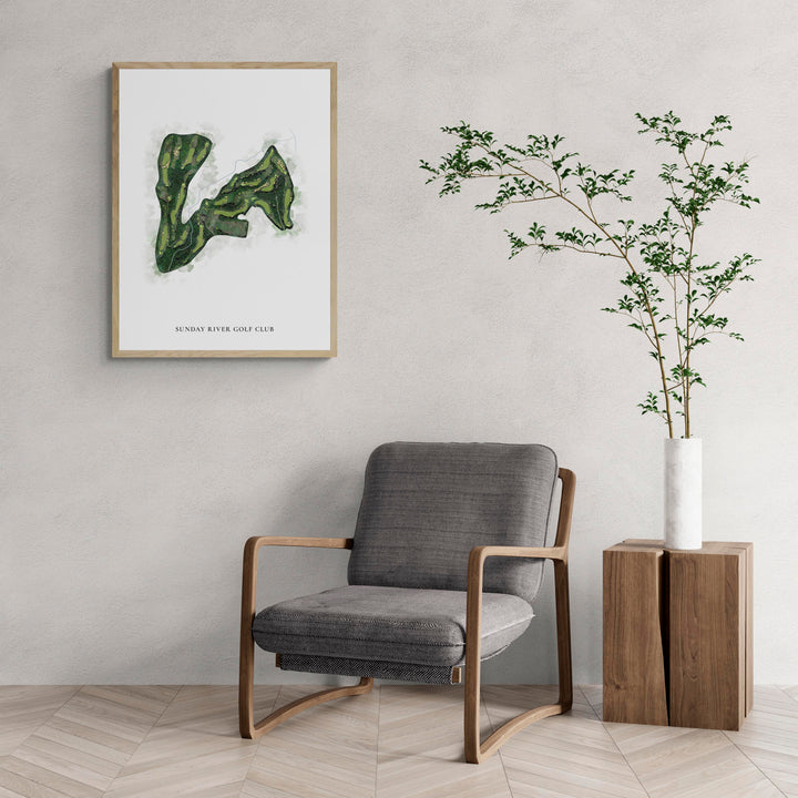 Classic Map of Sunday River Golf Club with a comfy armchair and large plant