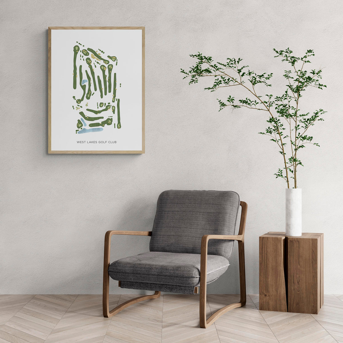 Modern Map of West Lakes Golf Club with a comfy armchair and large plant