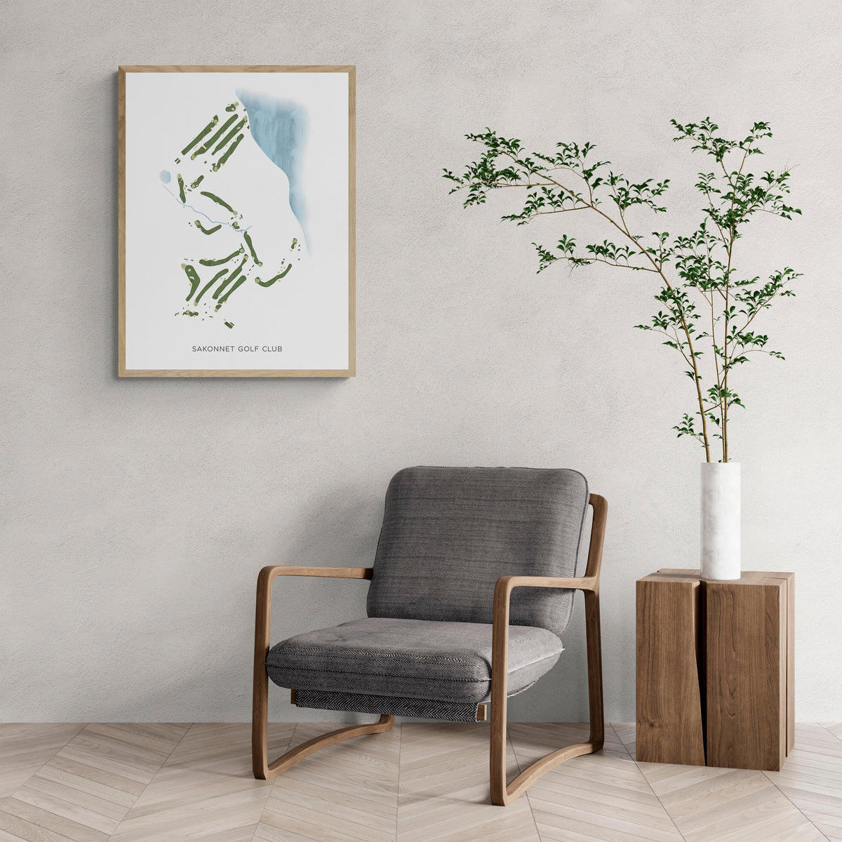 Modern Map of Sakonnet Golf Club with a comfy armchair and large plant