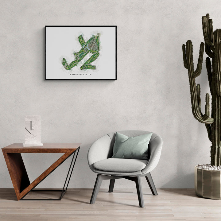 Classic Map of Chimera Golf Club in a living room with large cactus plant