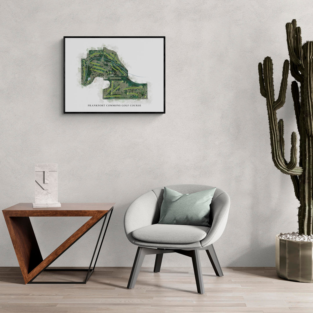 Classic Map of Frankfort Commons Golf Course in a living room with large cactus plant
