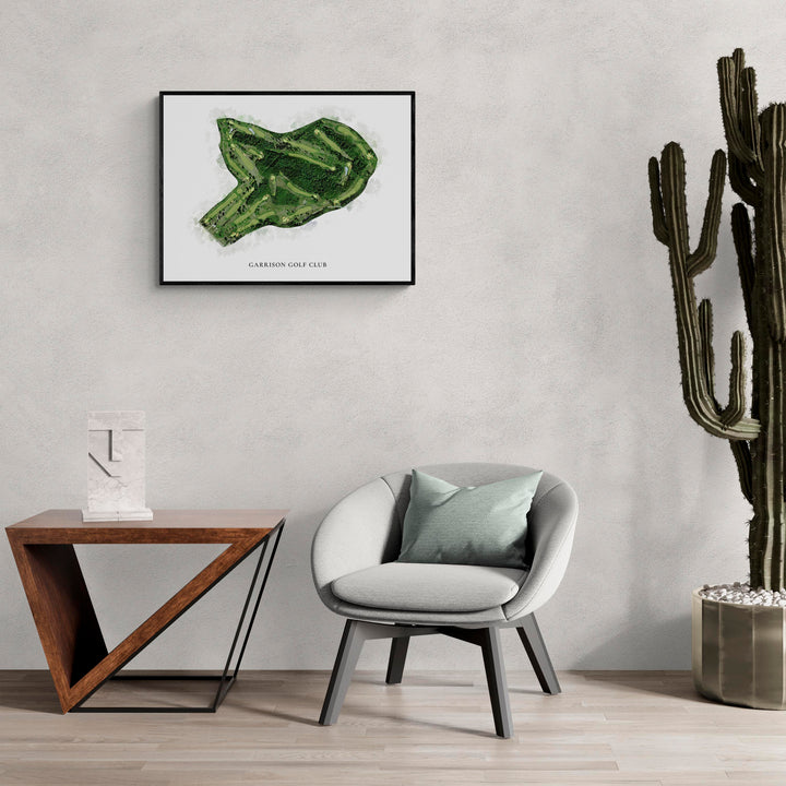 Classic Map of Garrison Golf Club in a living room with large cactus plant