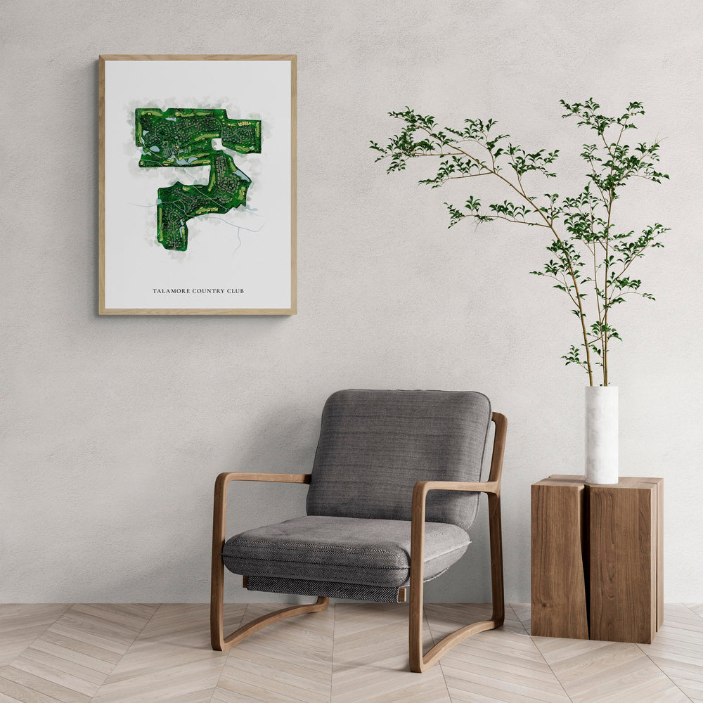 Classic Map of Talamore Country Club with a comfy armchair and large plant