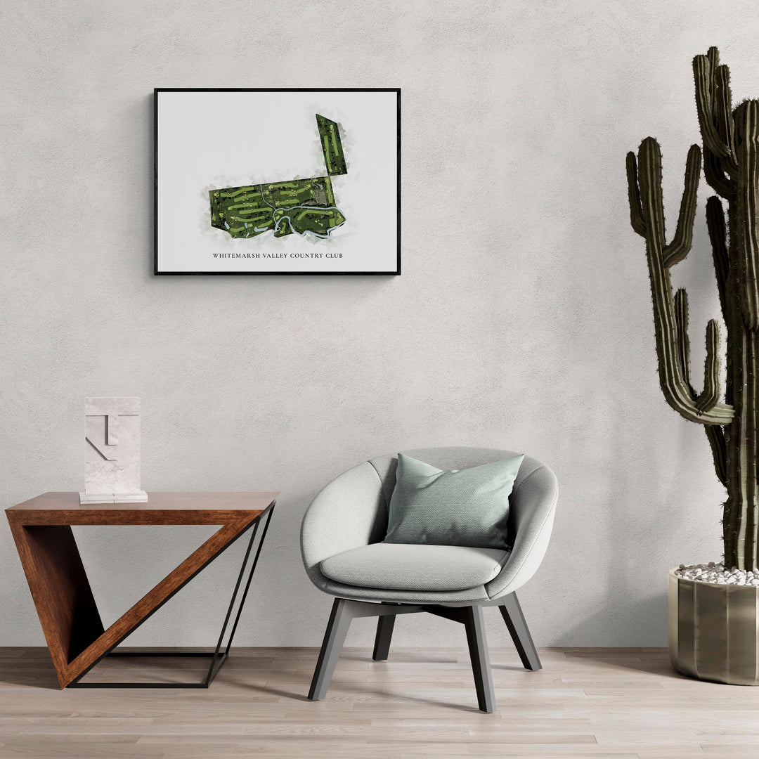 Classic Map of Whitemarsh Valley Country Club in a living room with large cactus plant