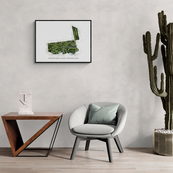 Classic Map of Whitemarsh Valley Country Club in a living room with large cactus plant