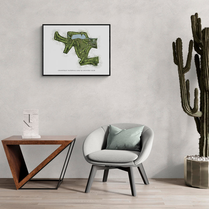 Classic Map of Chantilly National Golf &amp; Country Club in a living room with large cactus plant