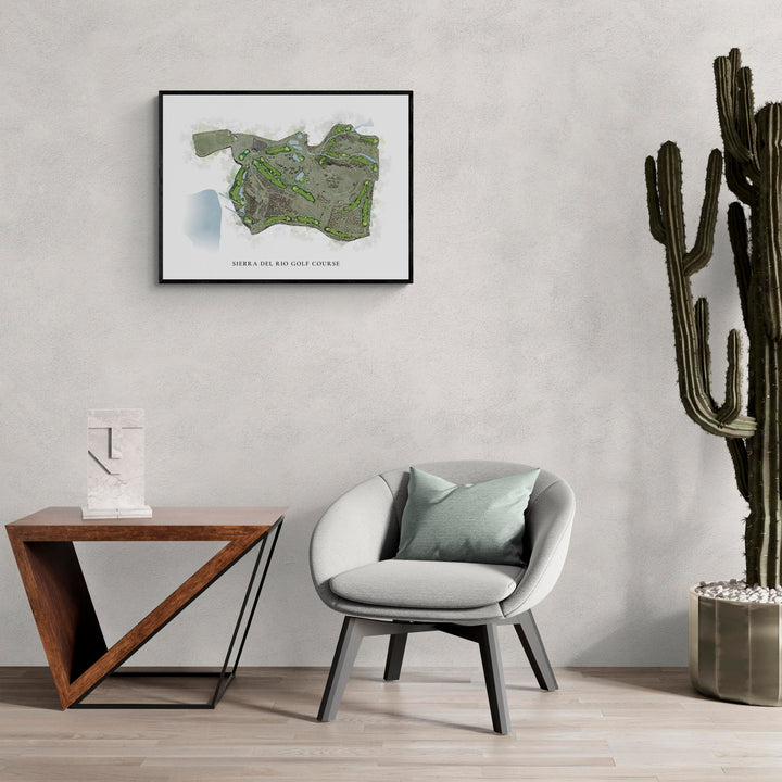 Classic Map of Sierra Del Rio Golf Course in a living room with large cactus plant