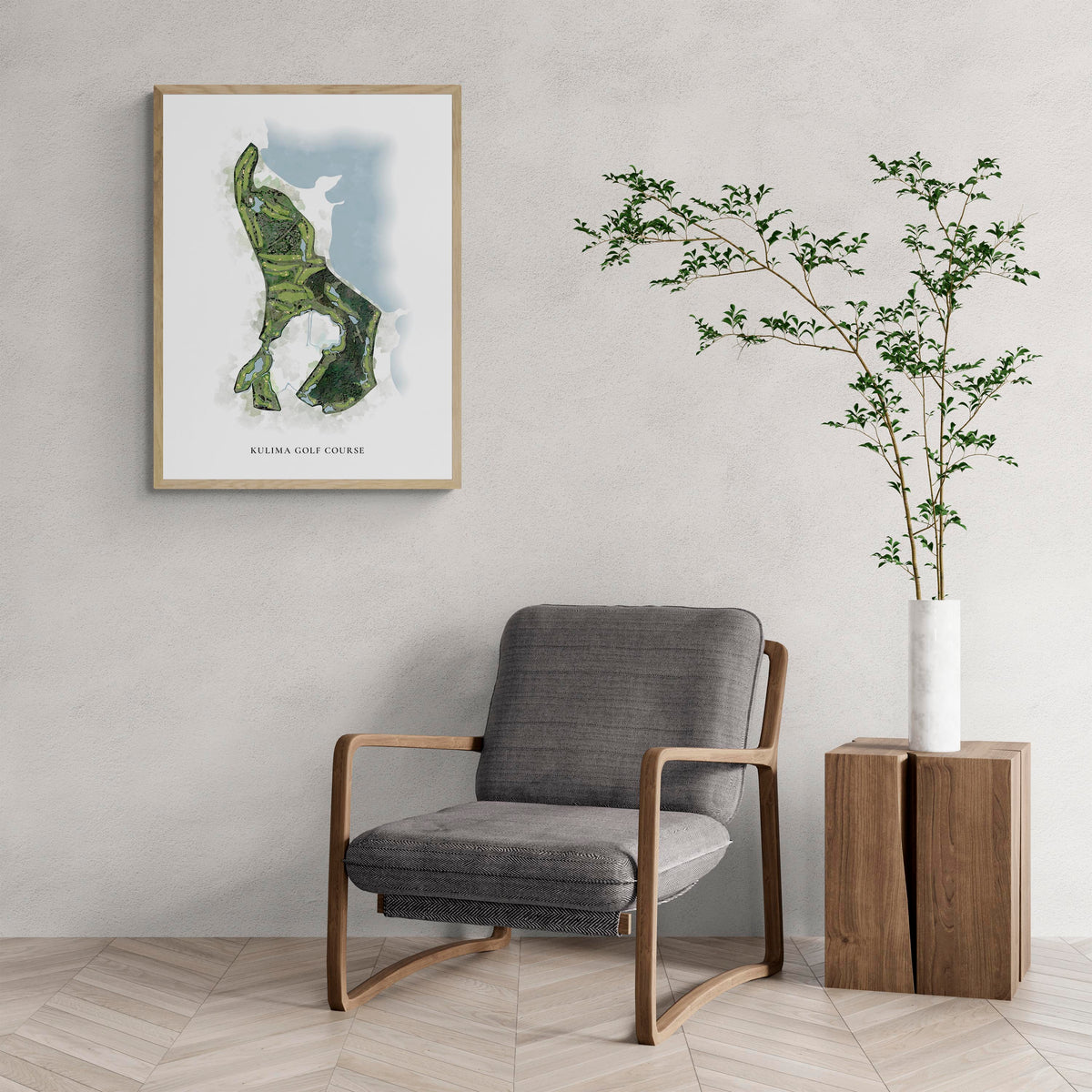 Classic Map of Kulima Golf Course with a comfy armchair and large plant