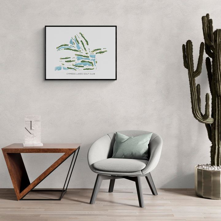 Modern Map of Cypress Lakes Golf Club in a living room with large cactus plant