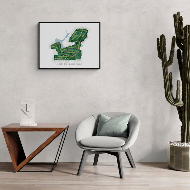 Classic Map of Spooky Brook Golf Course in a living room with large cactus plant