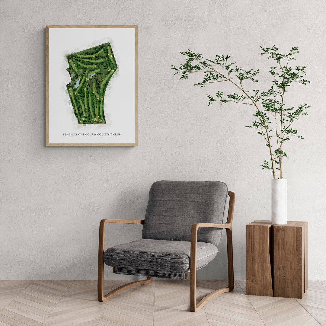 Classic Map of Beach Grove Golf &amp; Country Club with a comfy armchair and large plant