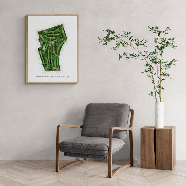 Classic Map of Beach Grove Golf &amp; Country Club with a comfy armchair and large plant