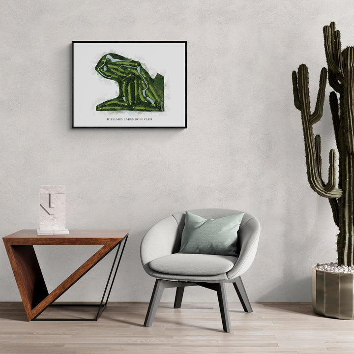 Classic Map of Hilliard Lakes Golf Club in a living room with large cactus plant