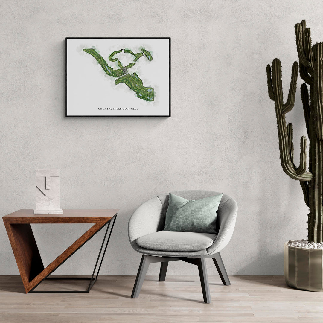 Classic Map of Country Hills Golf Club in a living room with large cactus plant